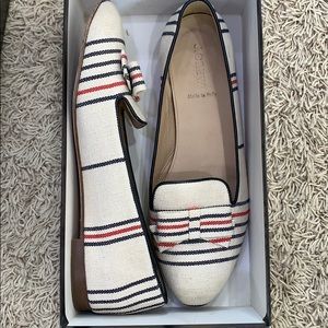 J crew Cleo stripe canvas loafers with bow